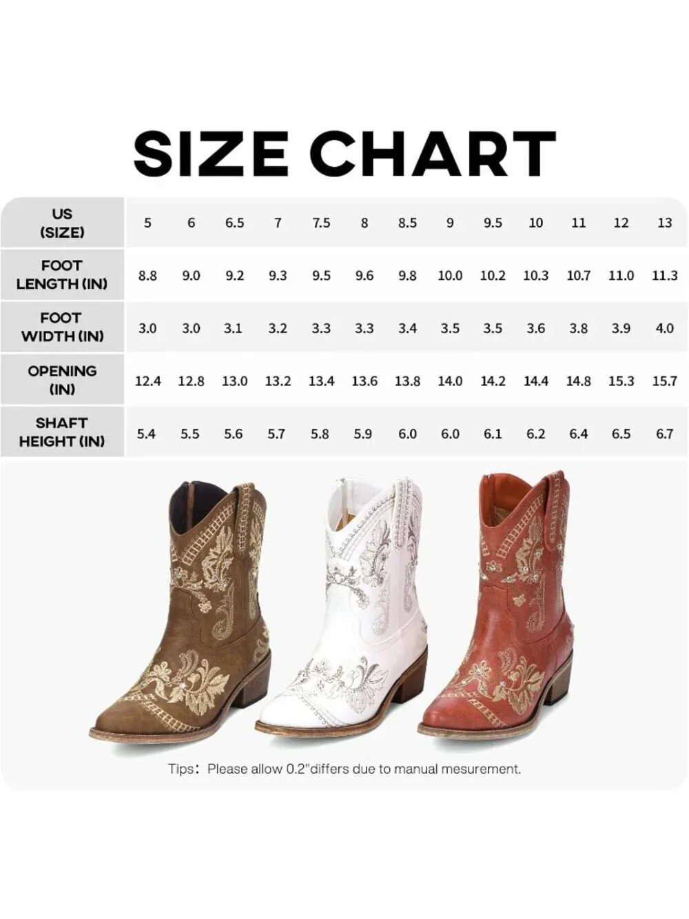 Women’s White Cowboy Boots Rhinestone Embroidered Ankle Booties Toe Chunky Heel